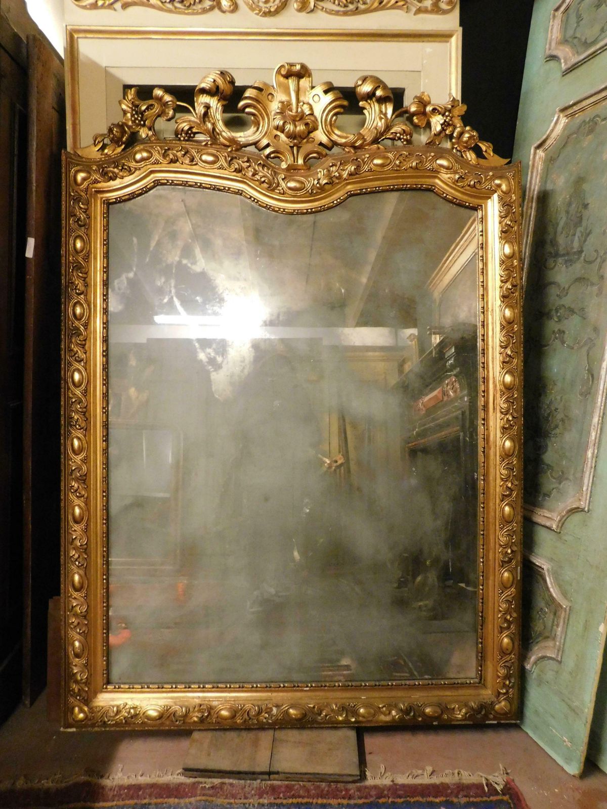 Gilt Wooden Wall Consolle Mirror With Carved Cymatium, Italy photo furniture