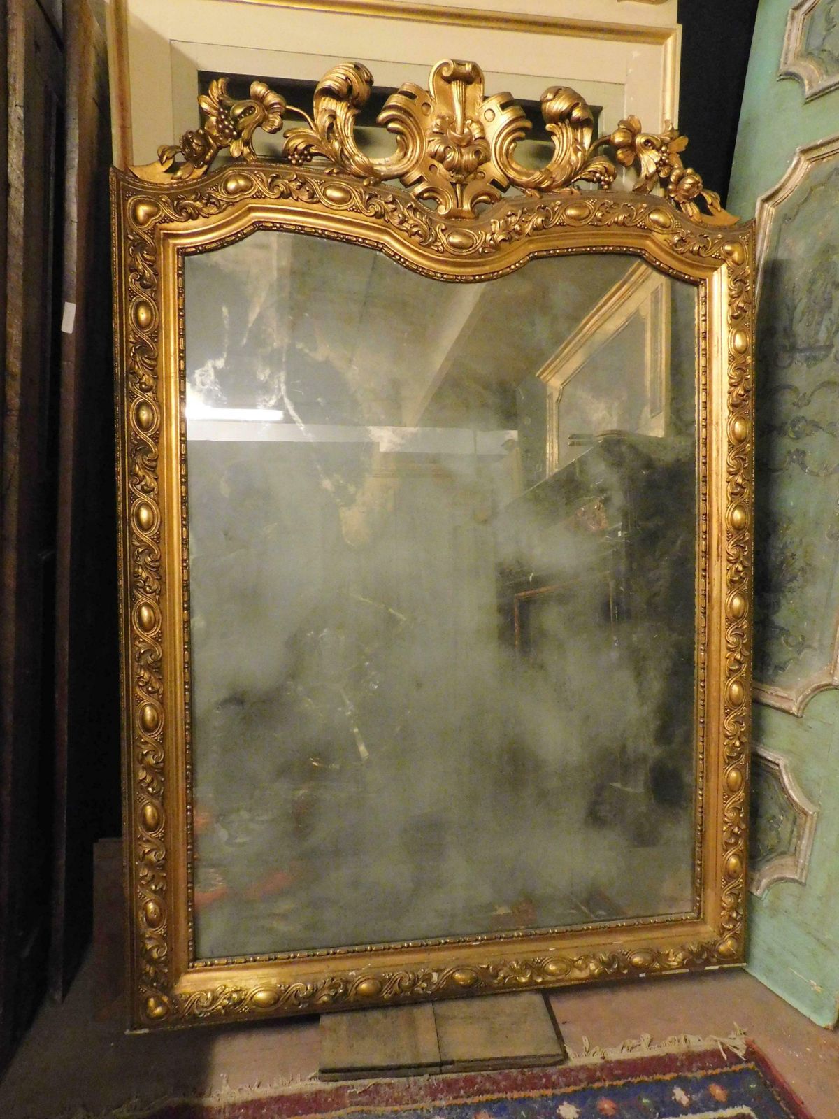 Gilt Wooden Wall Consolle Mirror With Carved Cymatium, Italy photo buy