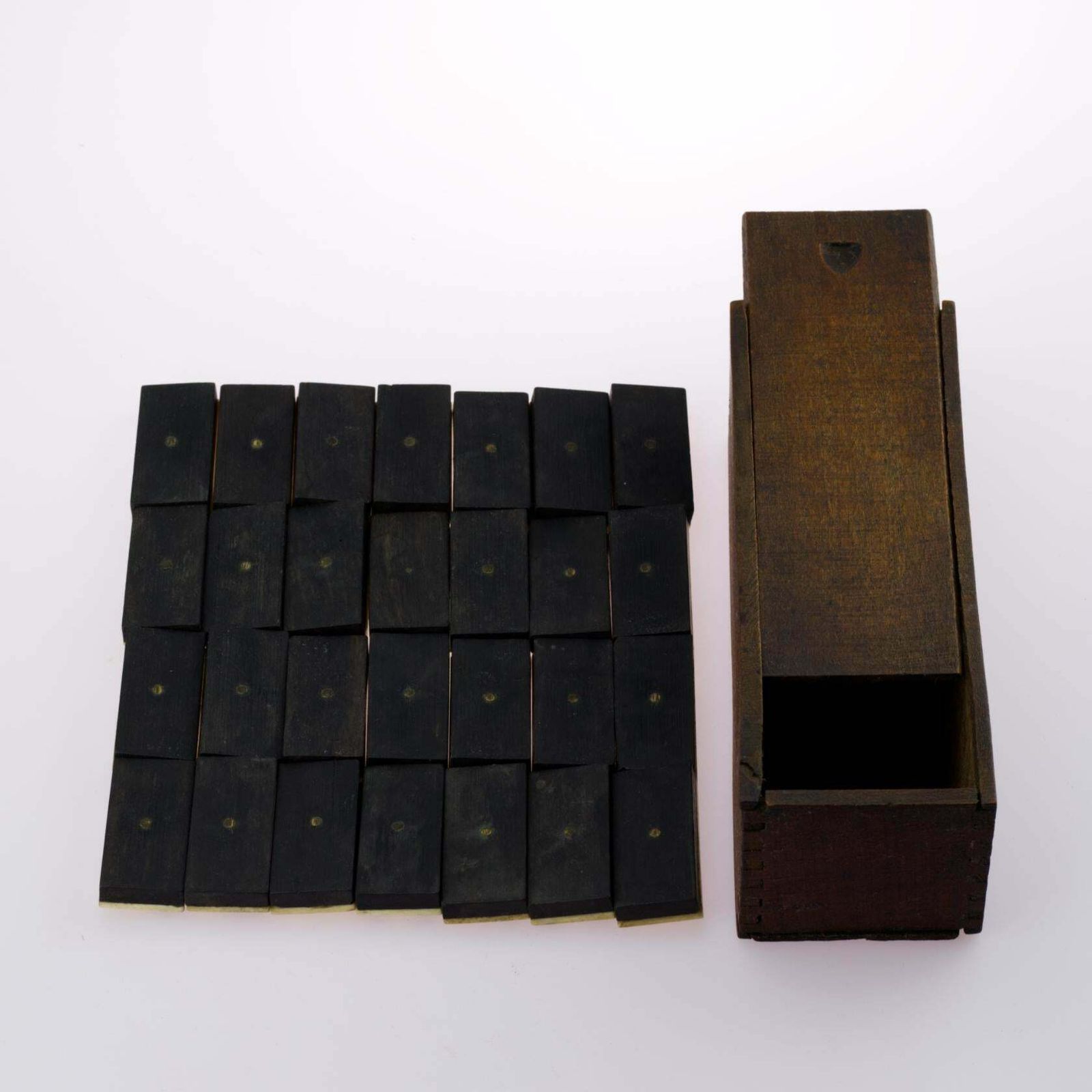 Antique French Bone And Ebony Dominoes Set, 1800s photo 299.0