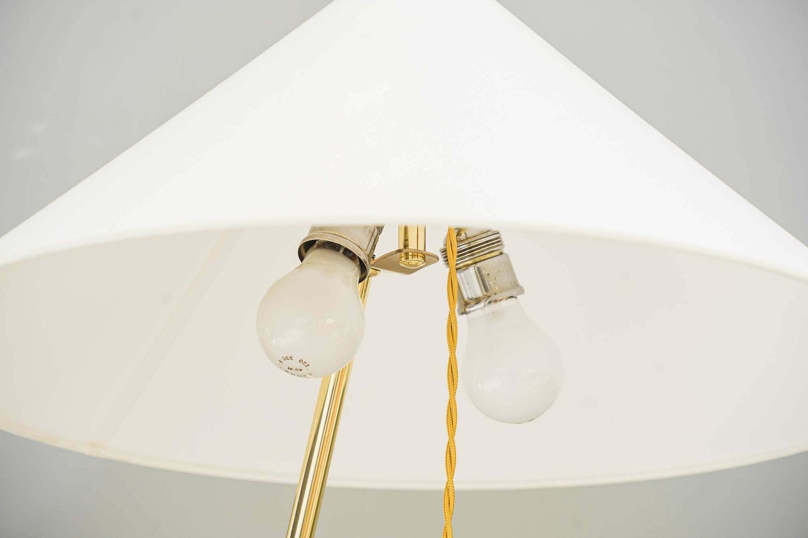 2x Rupert Nikoll Floor Lamps With Wood Handle, Circa 1950s photo vintage