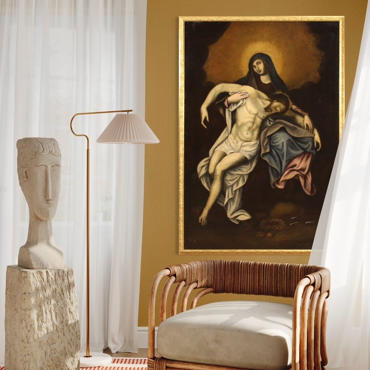 photo buy Antique Spanish Painting Depicting The Piety From 18th Century