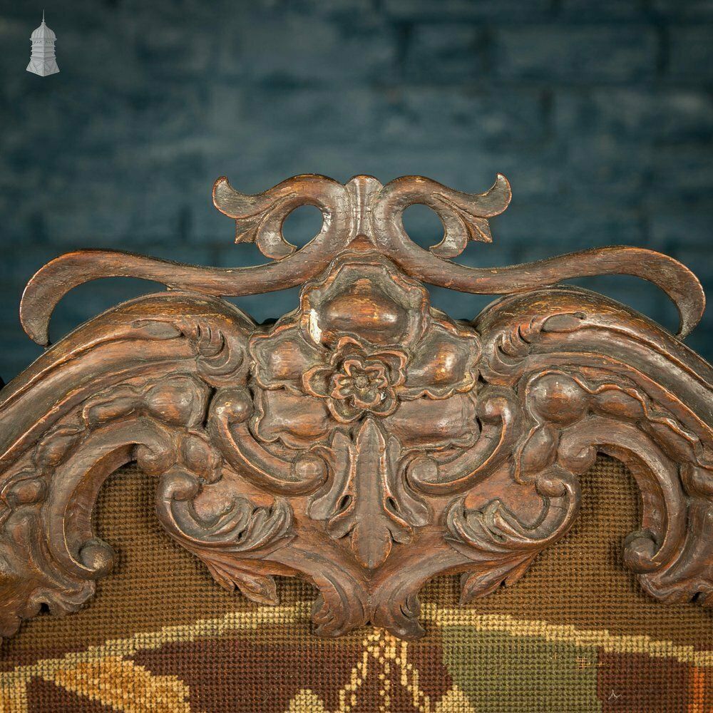 Carved French Fire Screen, Crewel Work Tapestry, 18th C Carved Oak Frame photo Home Fixtures