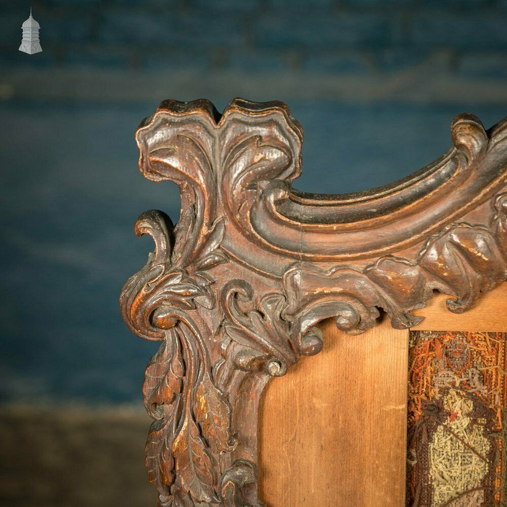photo buy Carved French Fire Screen, Crewel Work Tapestry, 18th C Carved Oak Frame