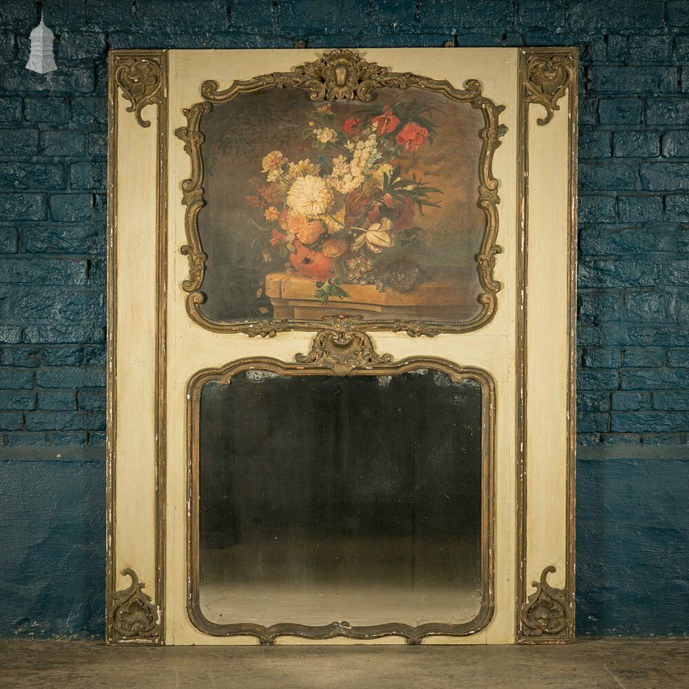 Louis XVI Trumeau Mirror, Painted Floral Still Life