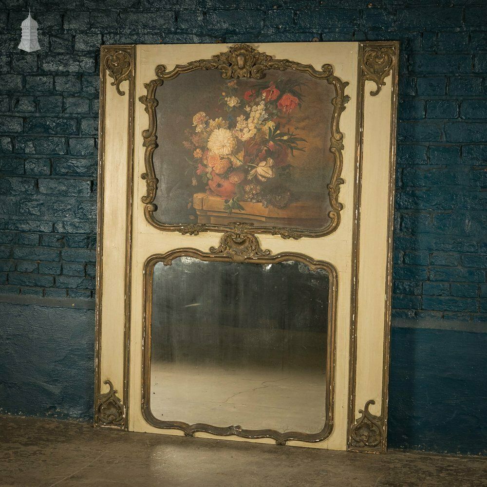 Louis XVI Trumeau Mirror, Painted Floral Still Life photo for sale