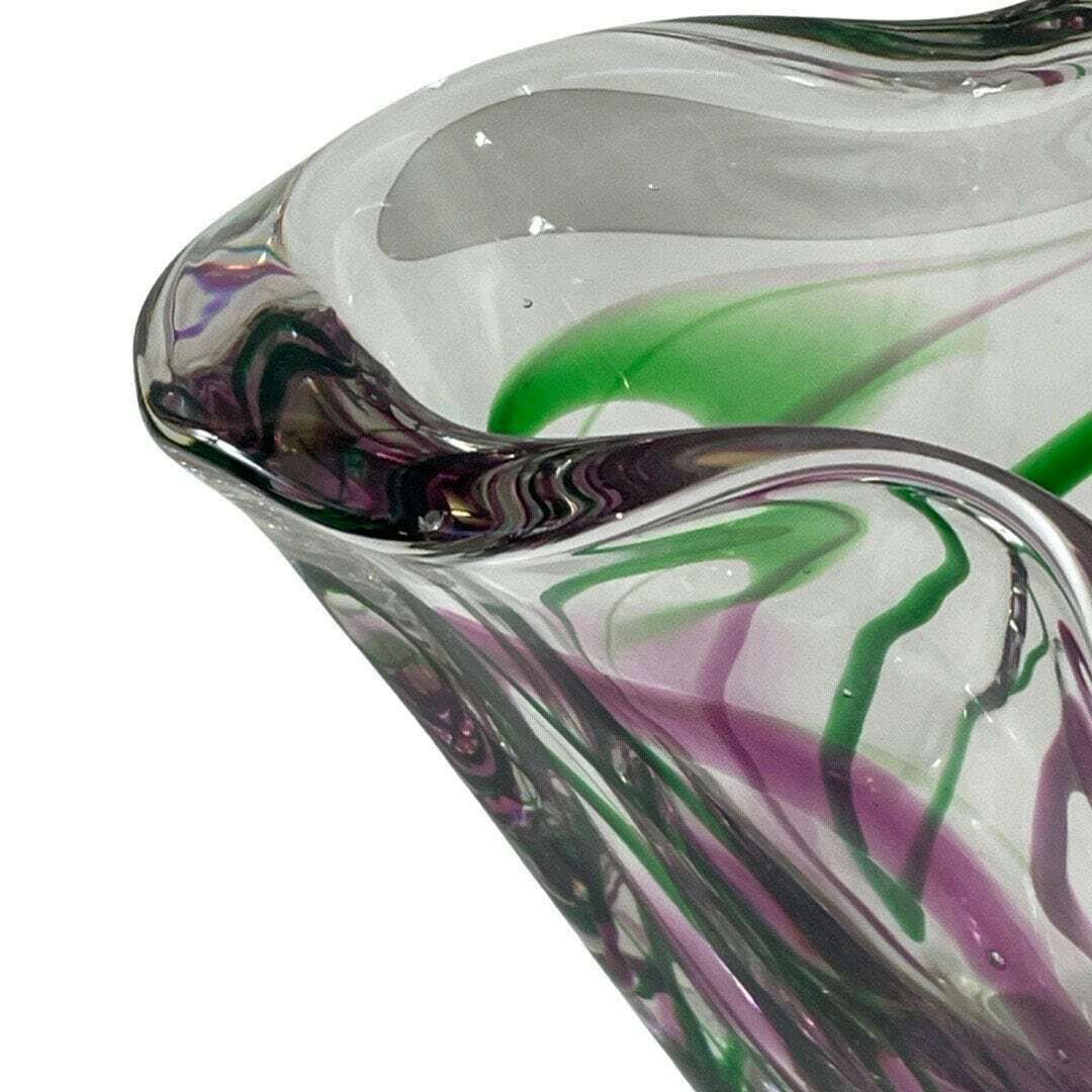 Max Verboeket   Kristalunie Maastricht   Vase With Purple And Green   Unused, Vintage   Dutch Glass   Signed Edition photo vinterior