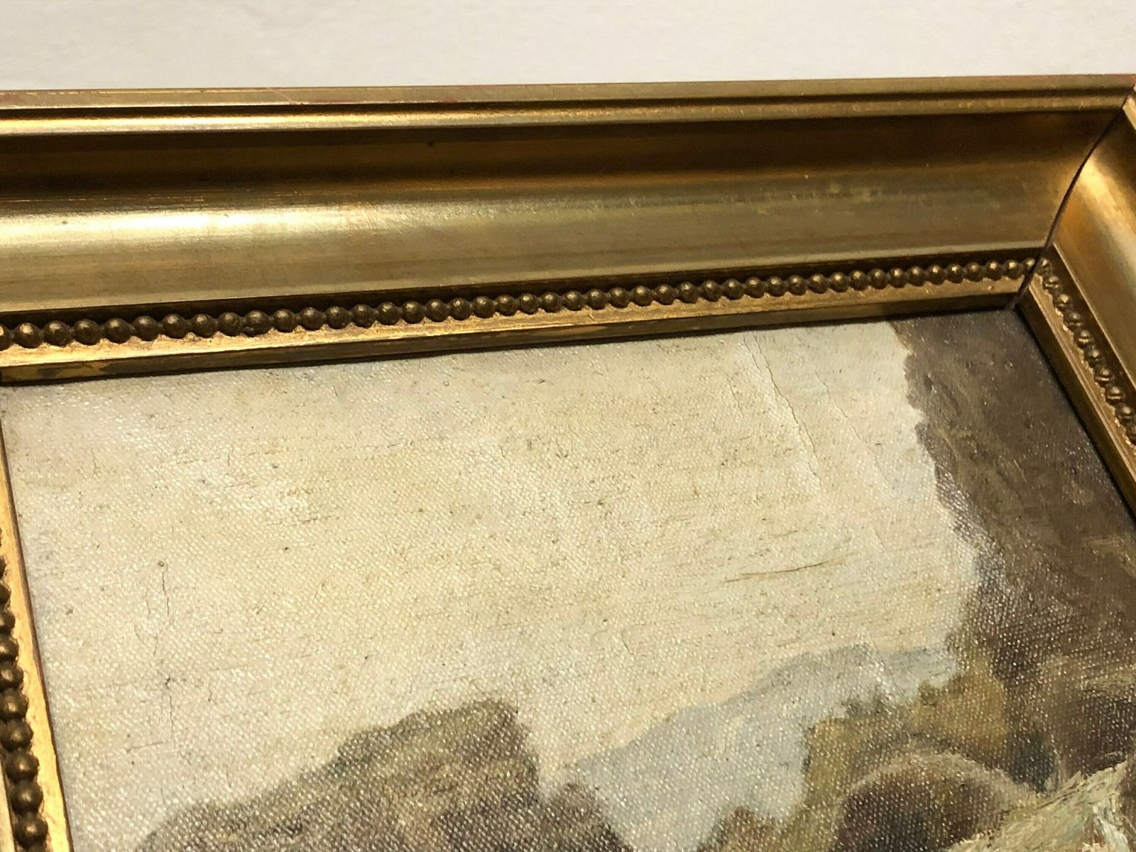 Naturalistisch olieverfschilderij met waterval en berglandschap in vergulde houten lijst photo Kunst