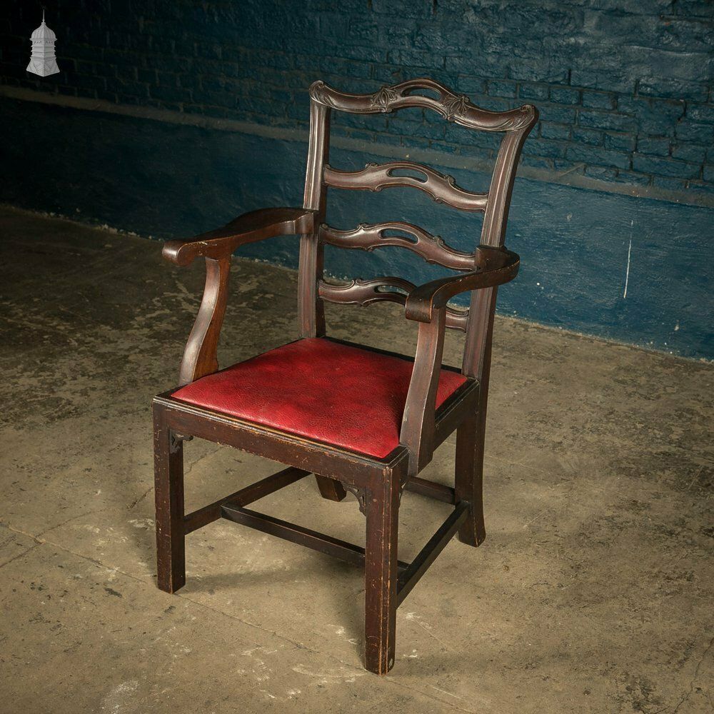 Chippendale Style Chair, Carved Hardwood With Leather Seat Cushion photo Furniture