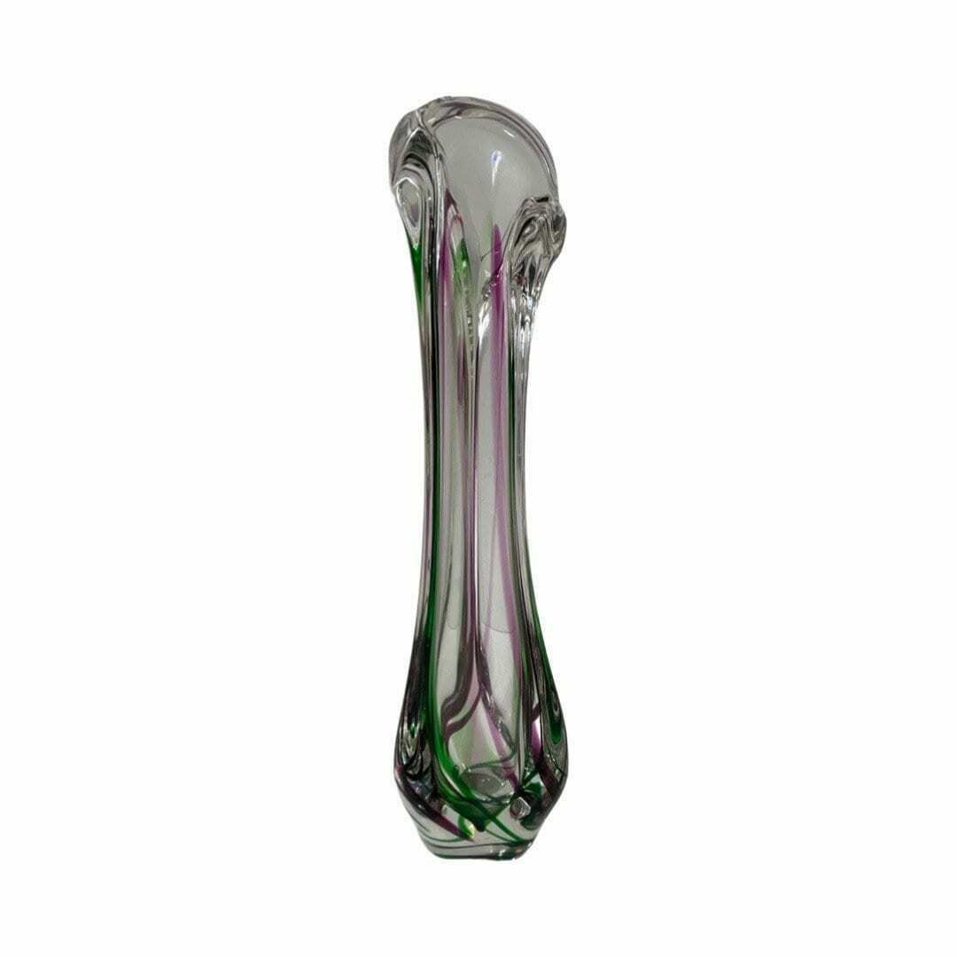 Max Verboeket   Kristalunie Maastricht   Vase (Large) With Purple And Green   Unused, Vintage   Dutch Glass photo for sale