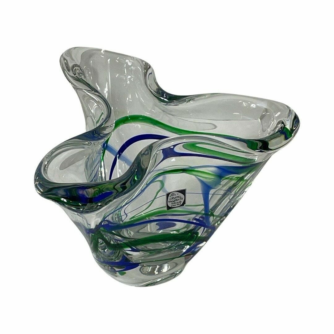 Max Verboeket   Kristalunie Maastricht   Vase With Blue And Green   Unused, Vintage   Dutch Glass   Signed Edition photo for sale