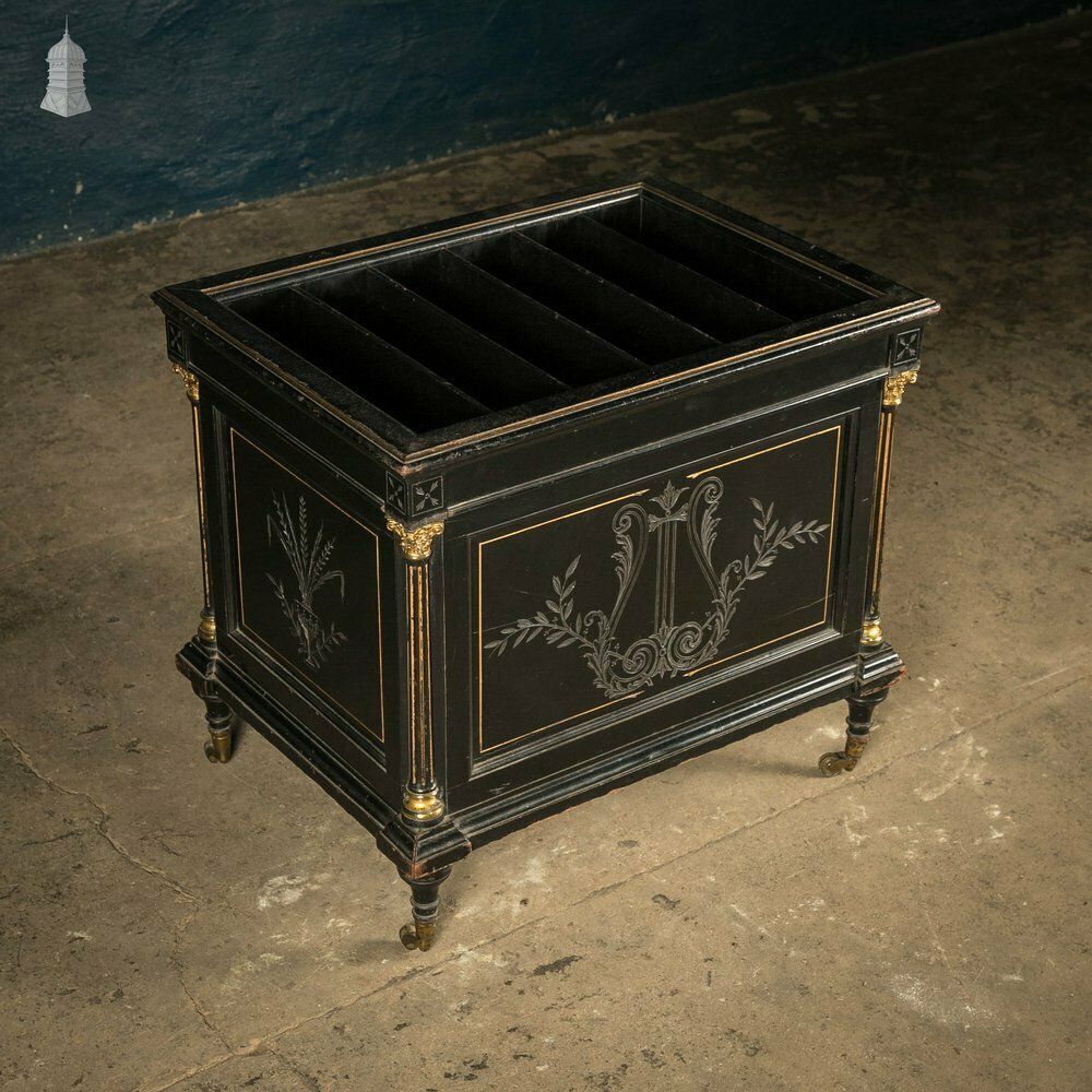 Victorian Canterbury Sheet Music Rack, Ebonised Hardwood With Gold Column Details photo buy