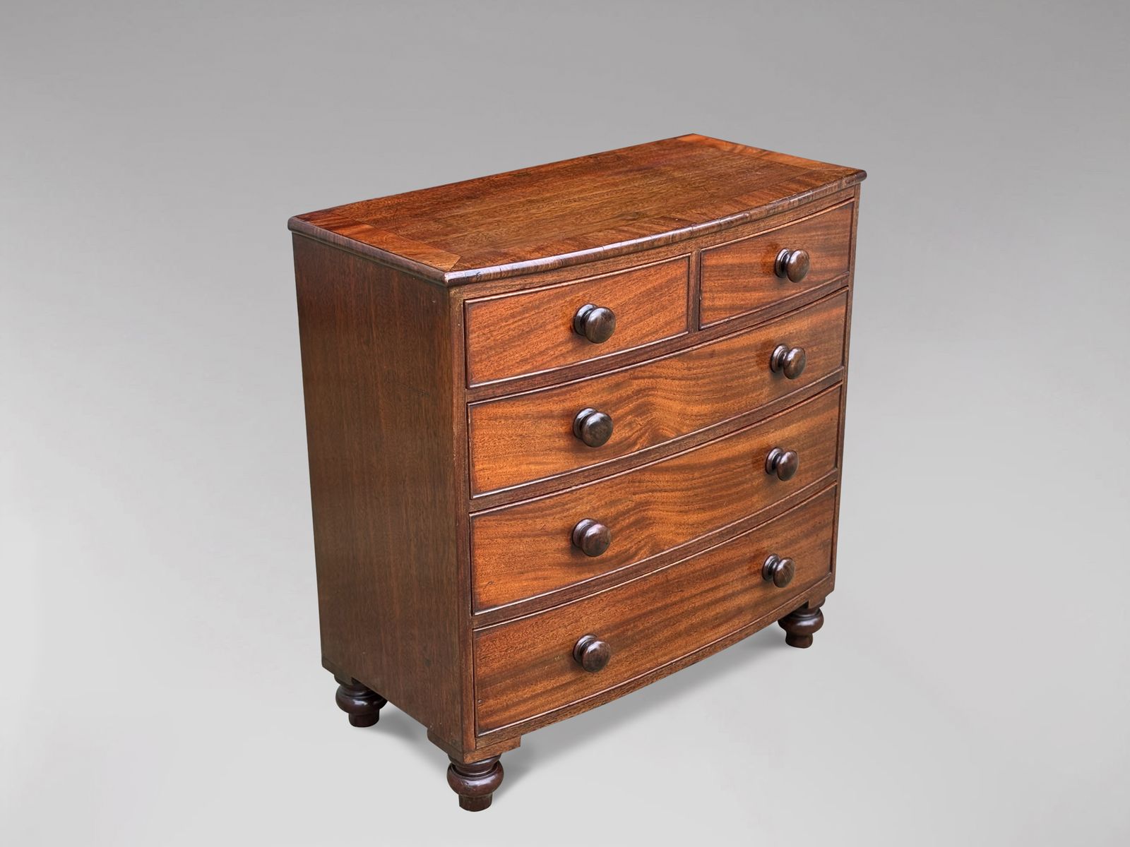 19th Century Miniature Bow Fronted Mahogany Chest Of Drawers