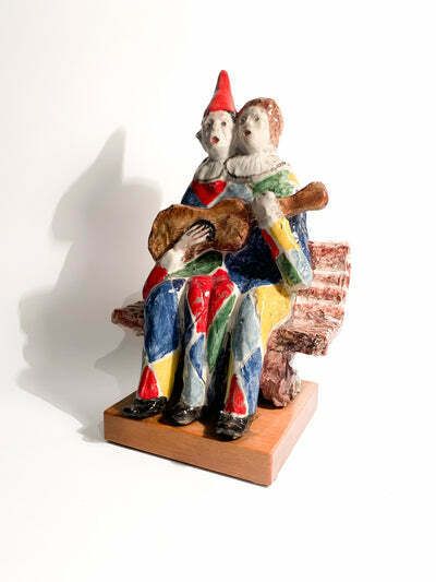 Ceramic Sculpture Of A Couple Of Musicians By Walter Pozzi, 1980s