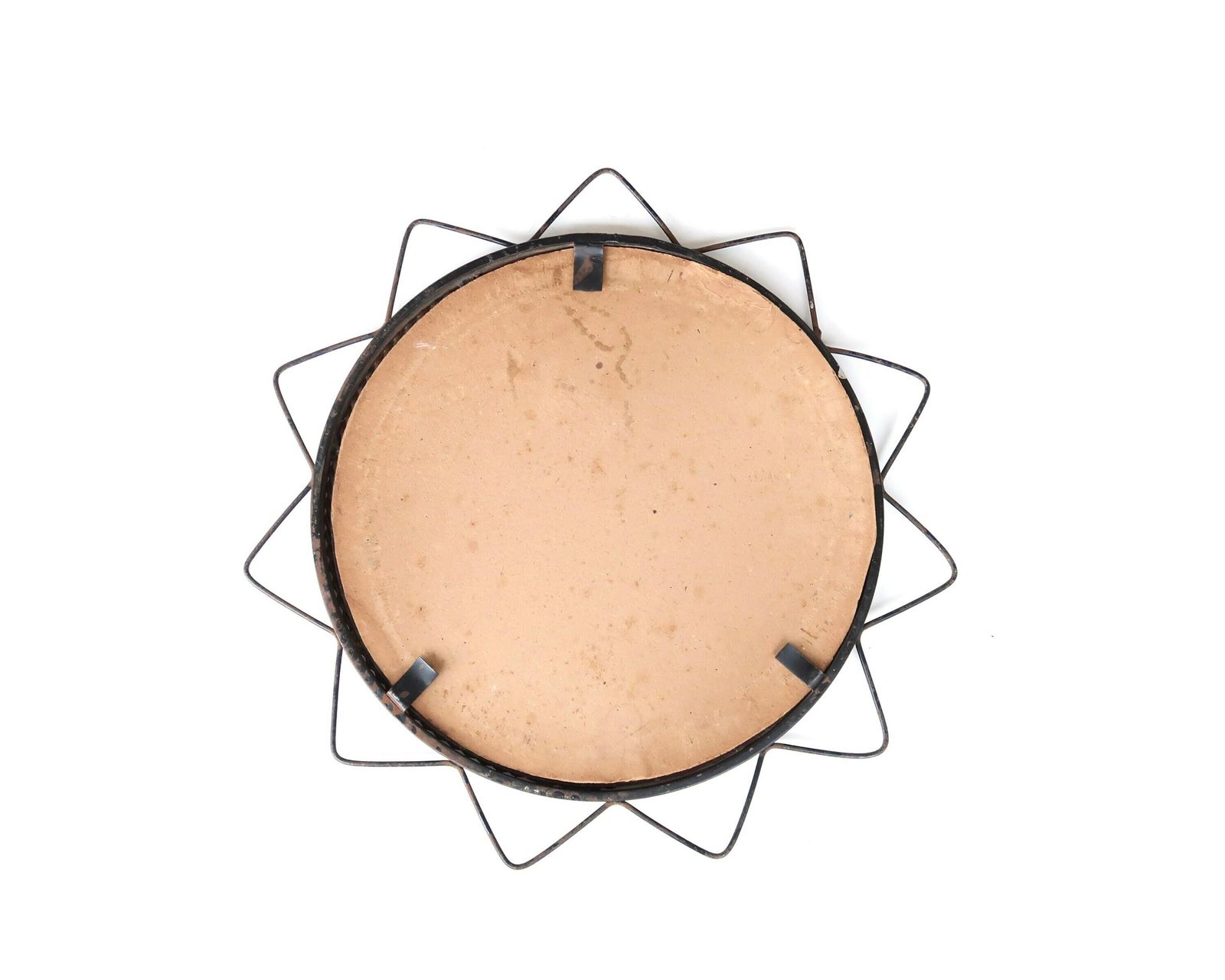 Franse Ronde Sunburst Metalen Spiegel, Ca. Jaren 1960 / Wandspiegel Zon, Ster, Bloem, Mid Century Modern photo Woonaccessoires