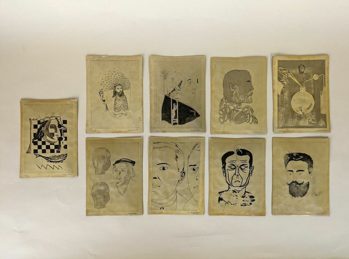 Nine Vintage Xavier Medina Campeny 1960s Art Prints On High Gloss Paper Zinc Plates, Vintage Catalan Xerox Art photo Art