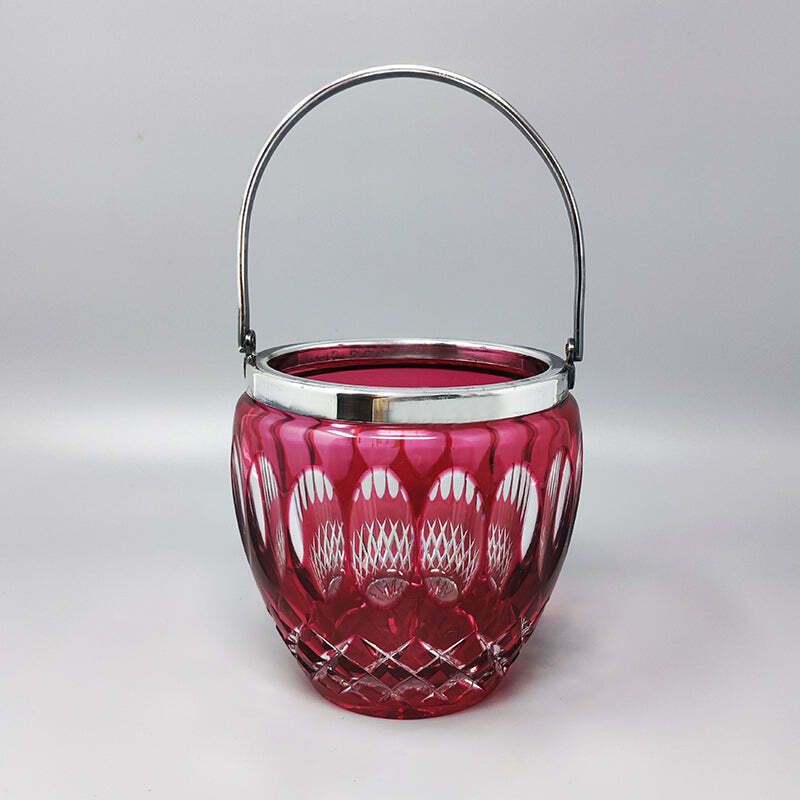 1960s Gorgeous Red Bohemian Cut Crystal Glass Ice Bucket. Made In Italy photo furniture