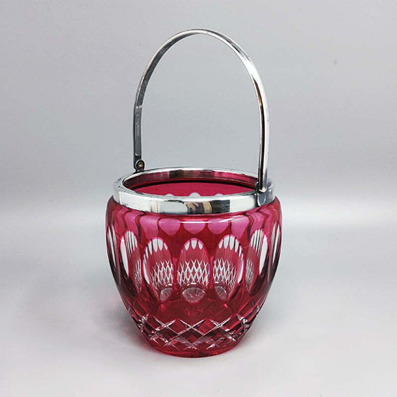 1960s Gorgeous Red Bohemian Cut Crystal Glass Ice Bucket. Made In Italy photo Home Decor