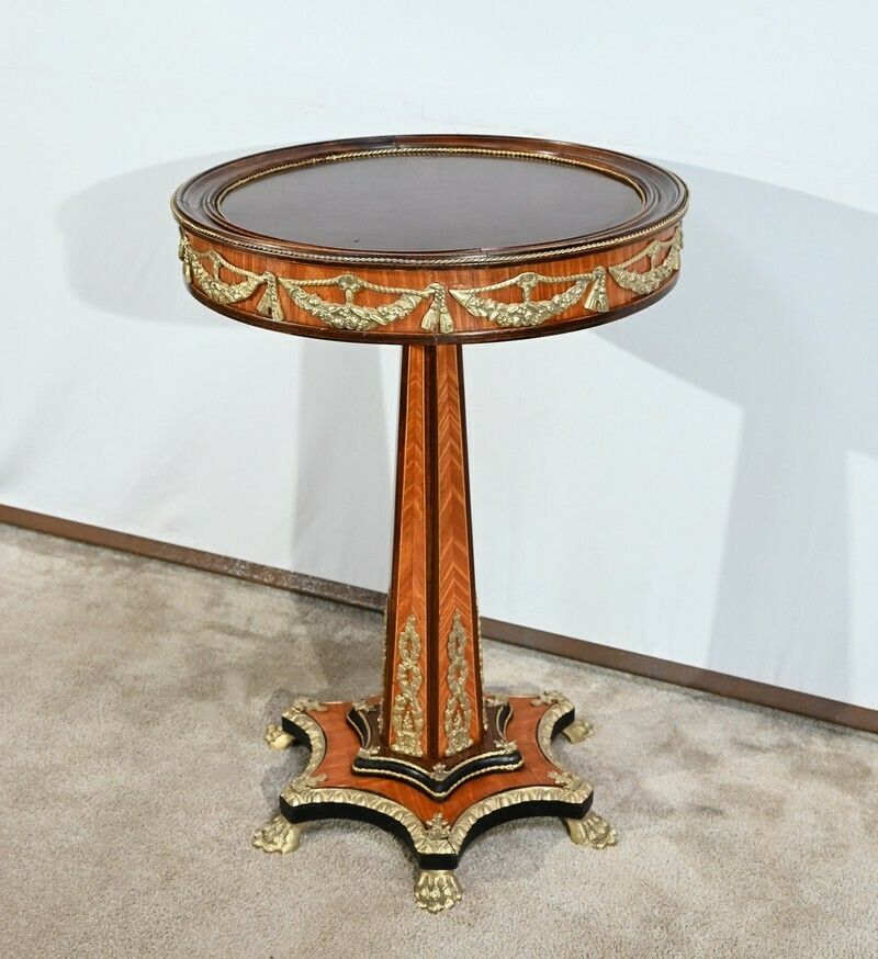 Precious Wood Pedestal Table, Restoration Style, Napoleon III Period – Mid 19th Century photo Furniture
