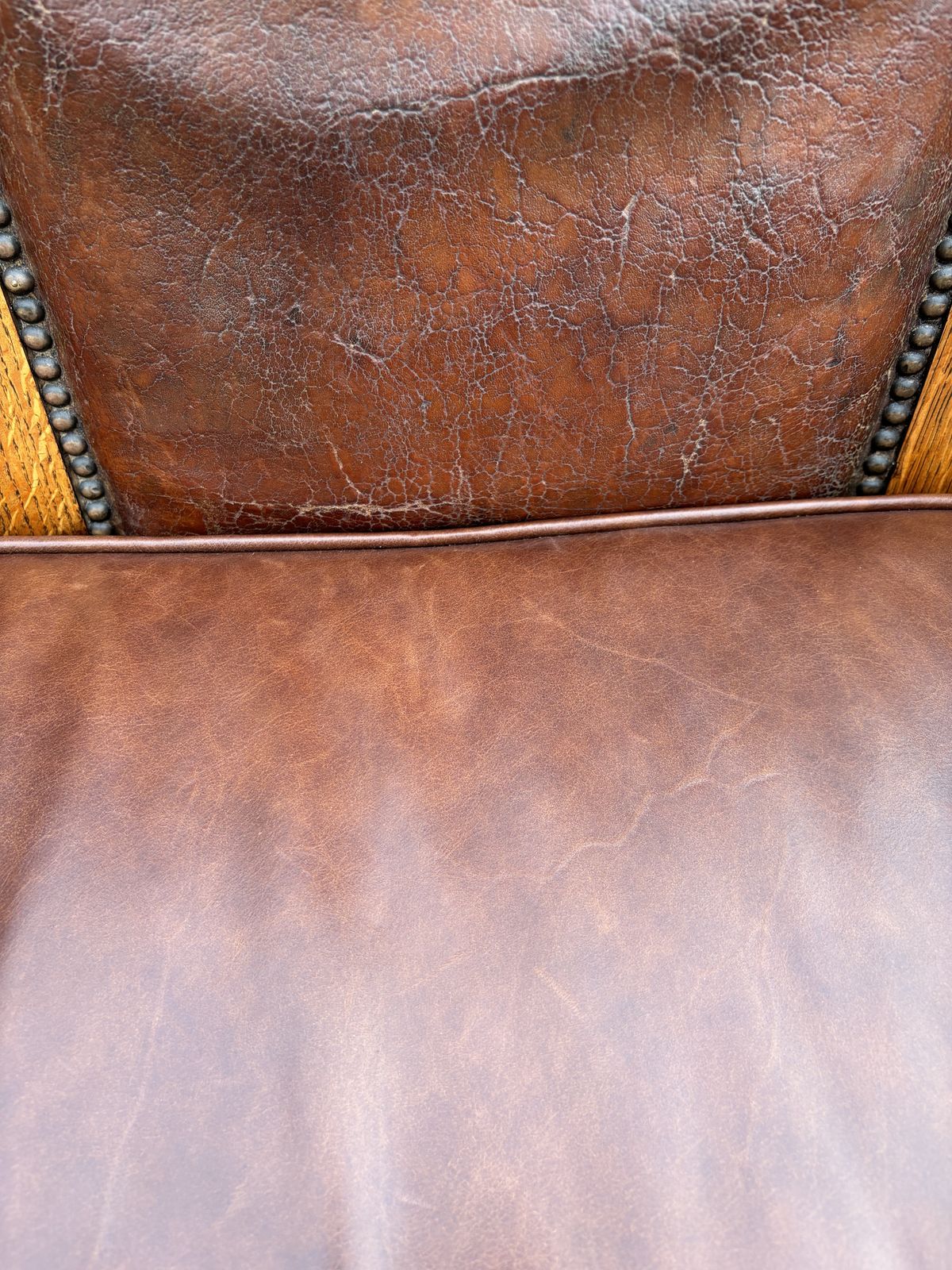 Furniture Arts & Crafts Oak And Leather Settle photo