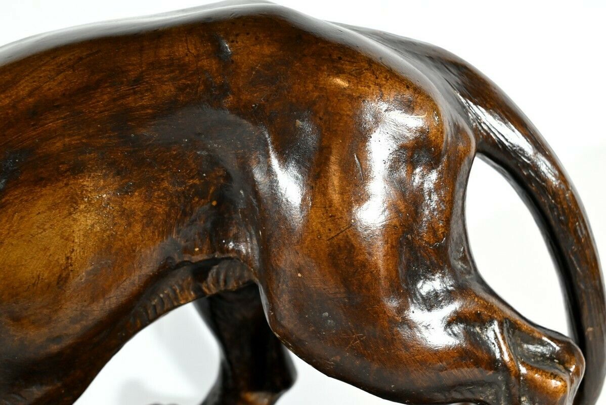 Art Patinated Terracotta Sculpture “Tiger On The Lookout”, Signed T.Cartier – Early 20th Century photo
