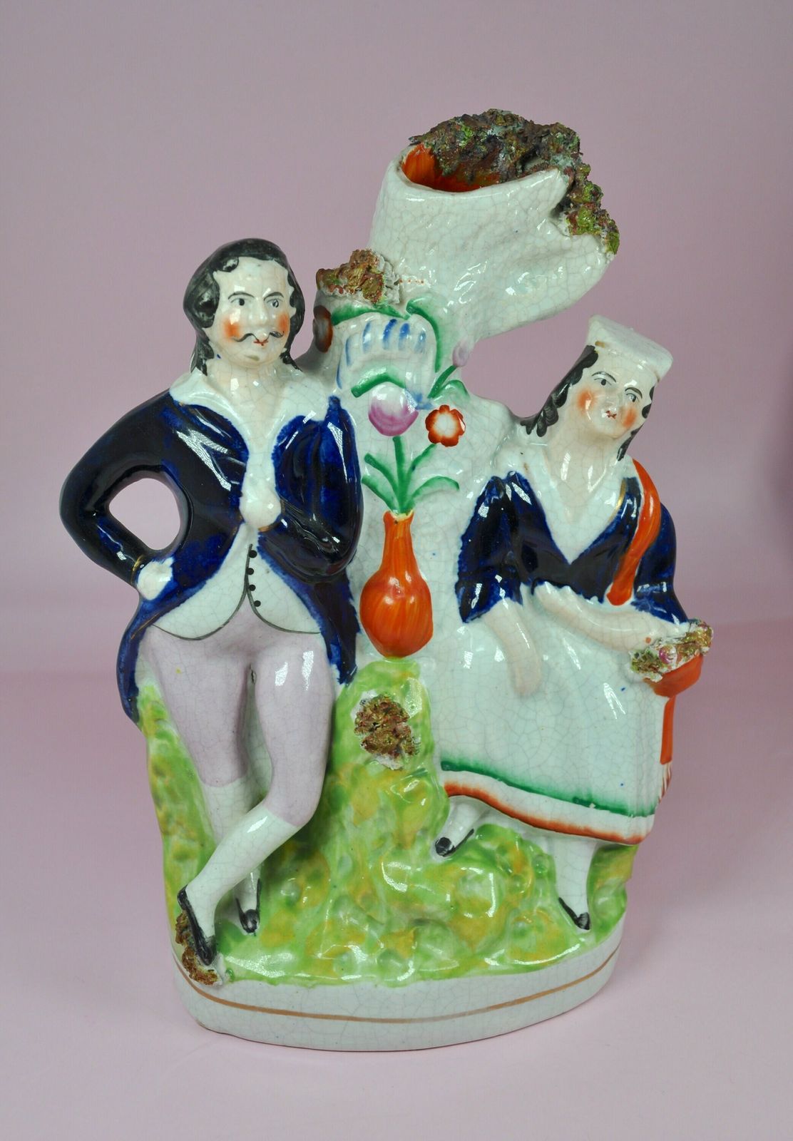 Staffordshire Figures Spill Vase, Antique Staffordshire photo for sale