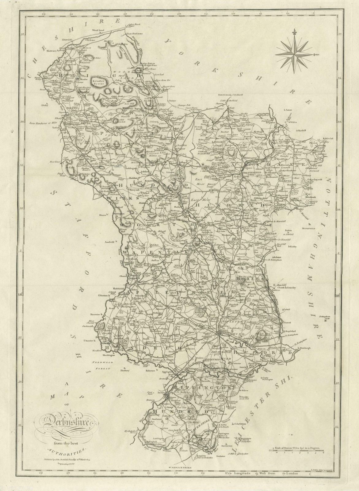 Large Antique County Map Of Derbyshire, England photo for sale