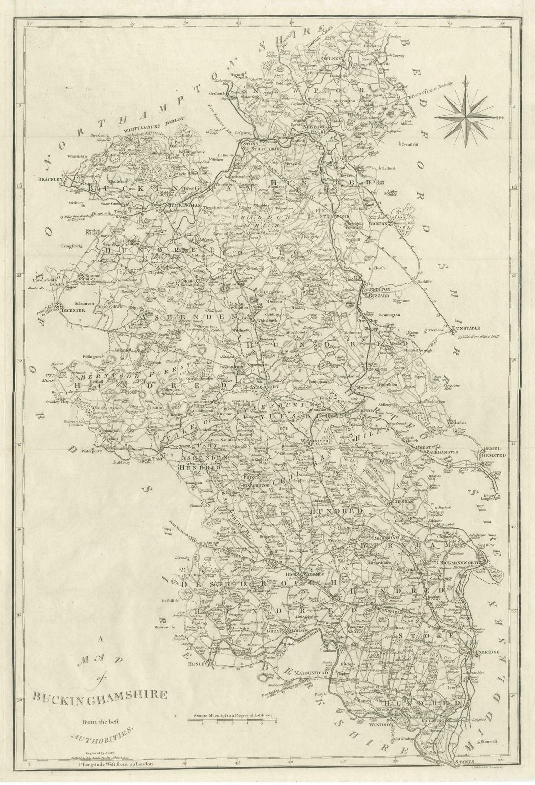 Large Antique County Map Of Buckinghamshire, England photo for sale
