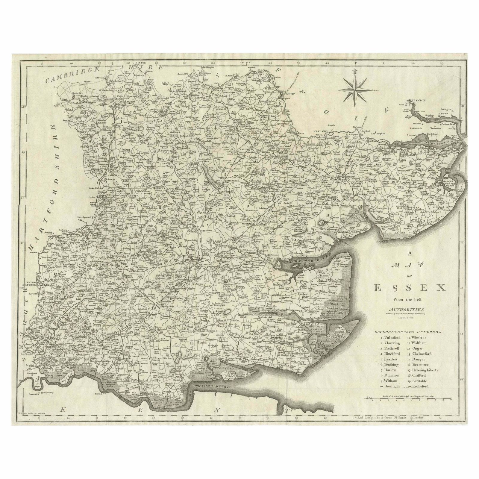 Large Antique County Map Of Essex, England