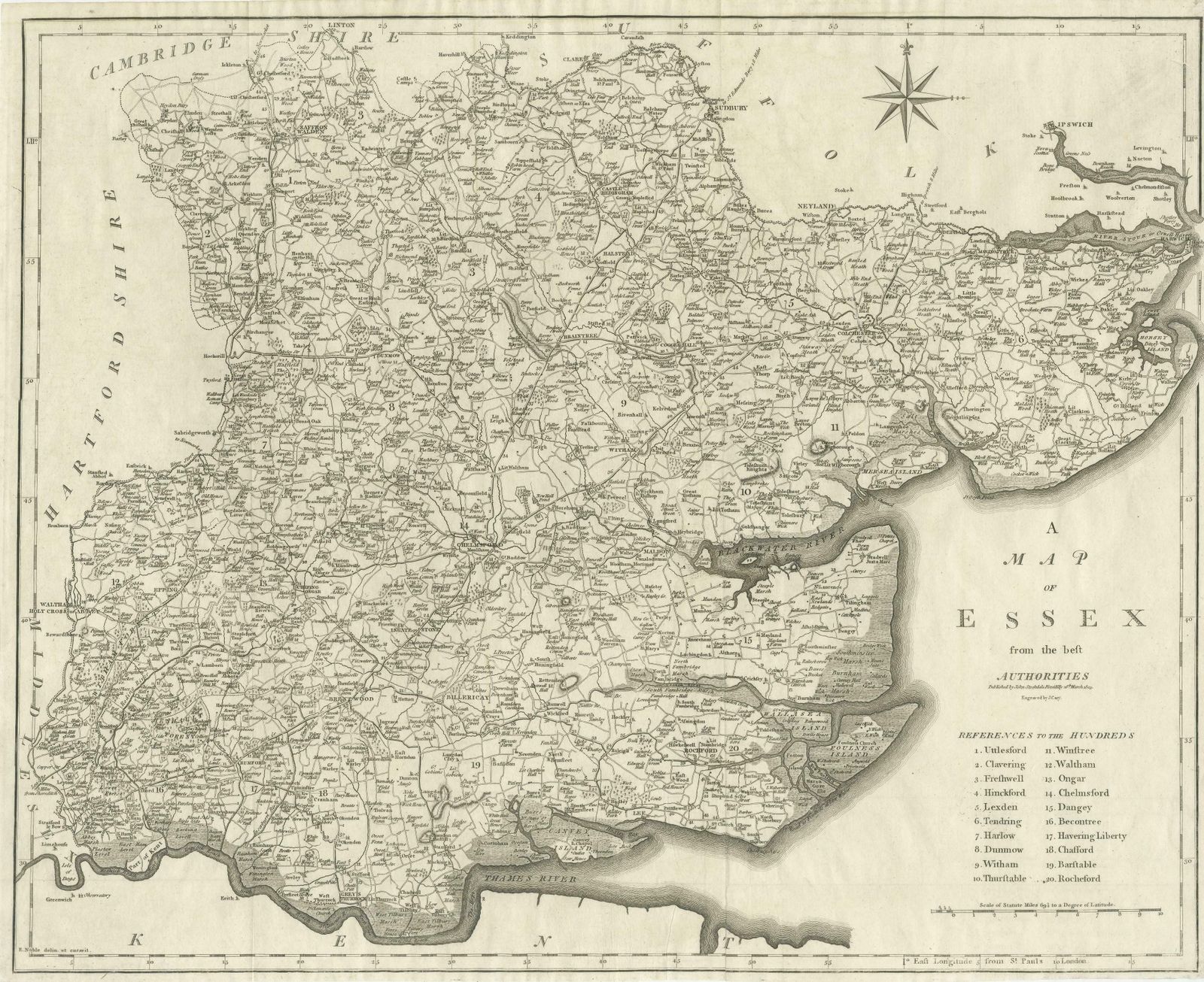 Large Antique County Map Of Essex, England photo for sale