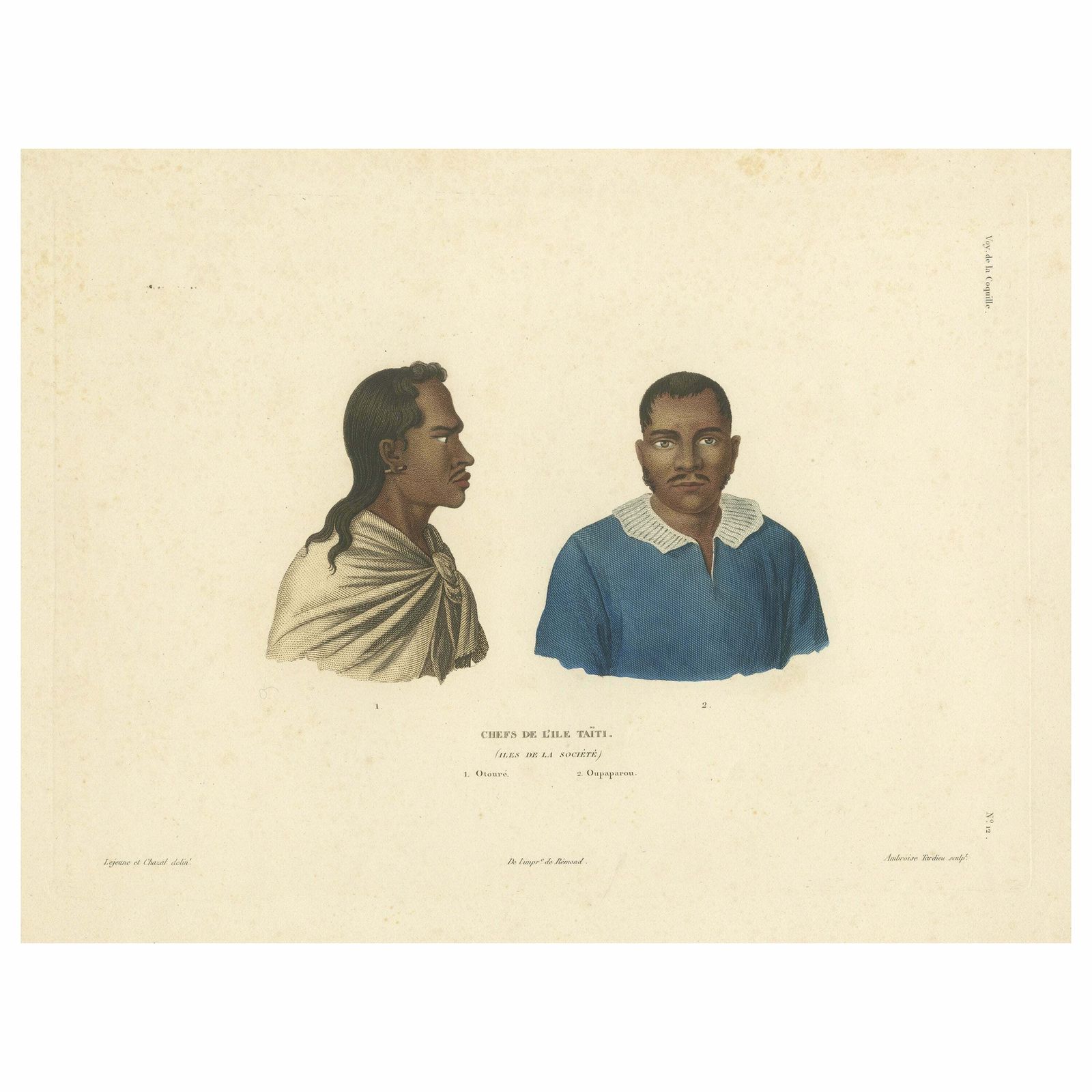 Antique Print Of Otouré And Oupaparou, Heads Of The Island Of Tahiti
