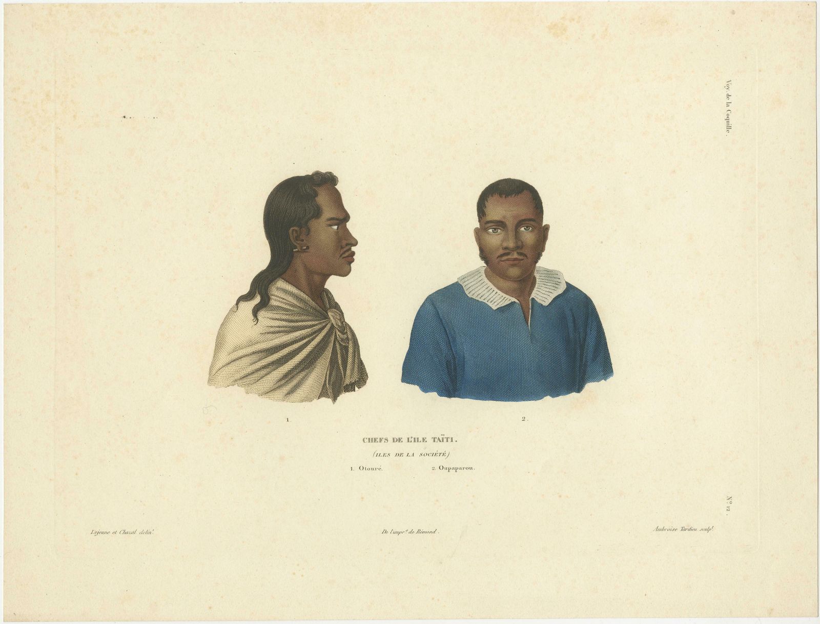 Antique Print Of Otouré And Oupaparou, Heads Of The Island Of Tahiti photo furniture