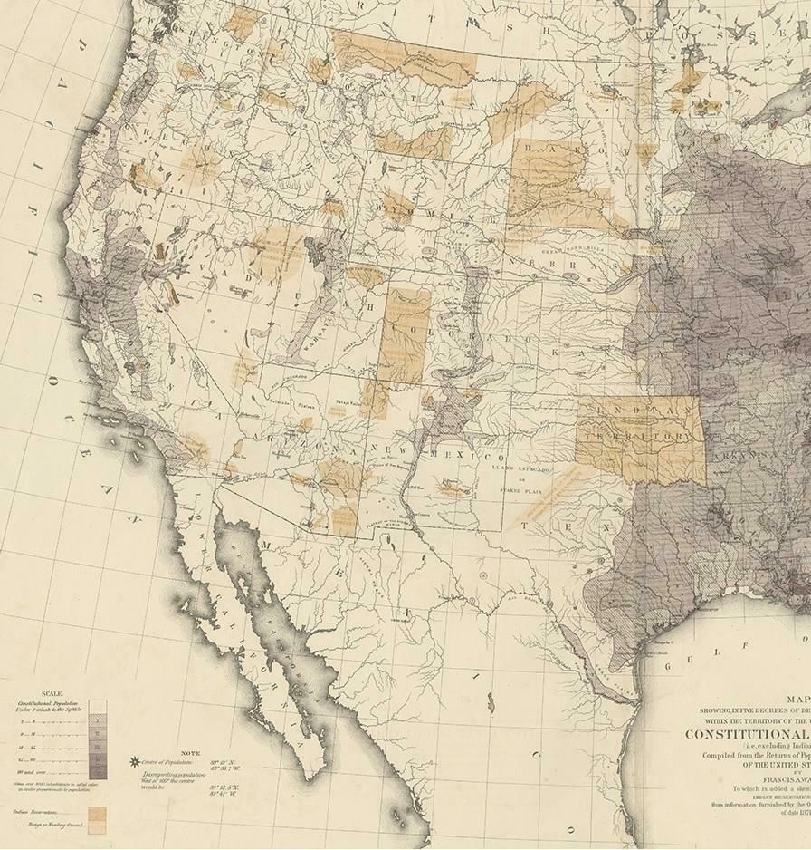 Antique Chart Of The Us Population In 1870, Published In 1874 photo for sale