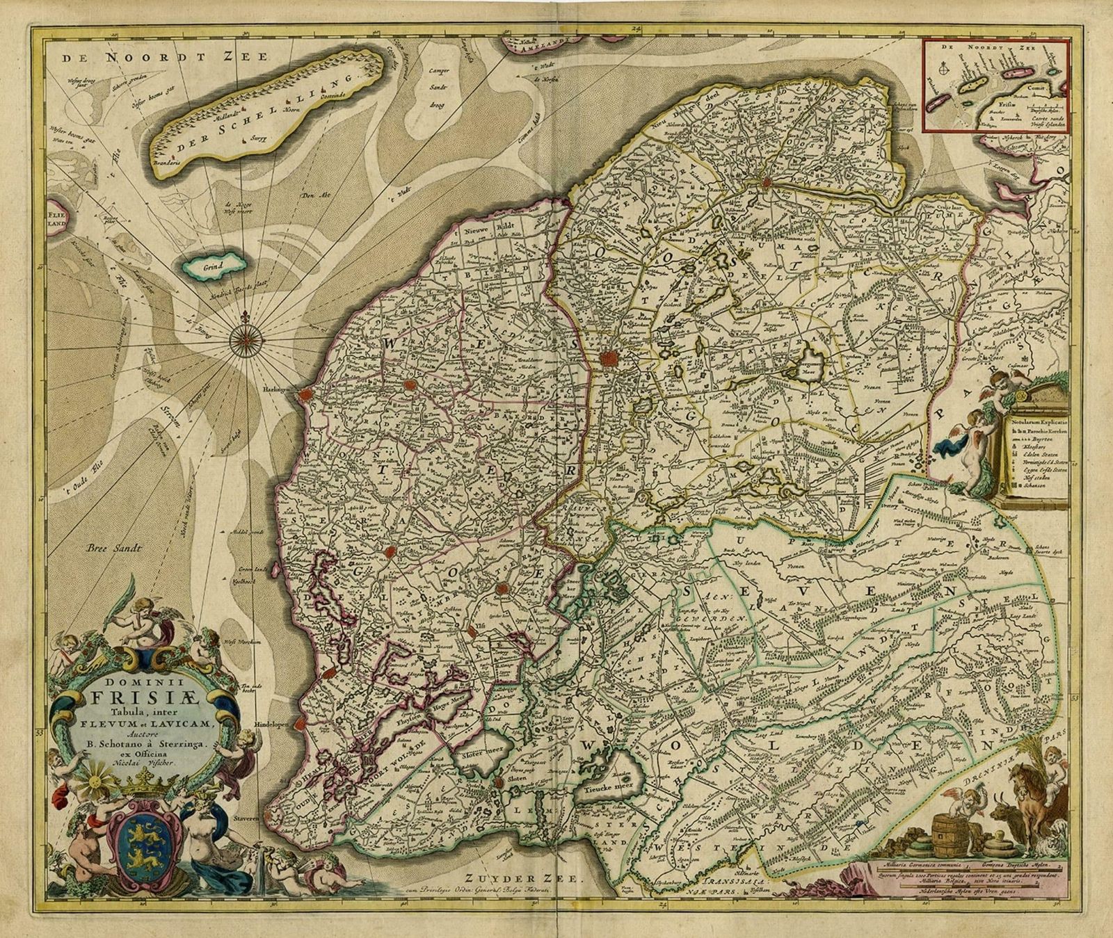 Large Copper Engraved Map Of The Coastline Of Friesland And Terschelling, C.1670 photo for sale