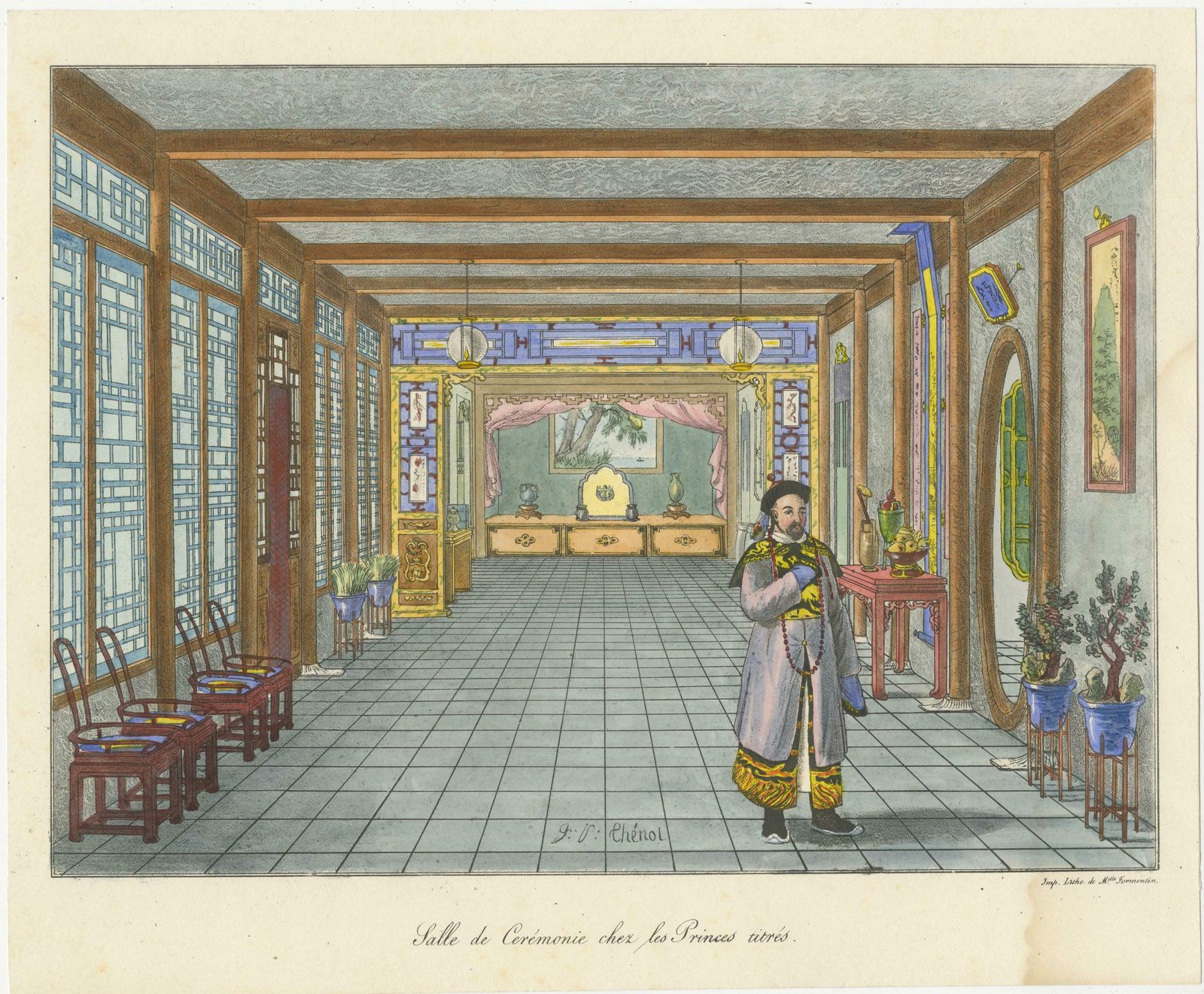Antique Print Of A Chinese Ceremony Hall photo furniture