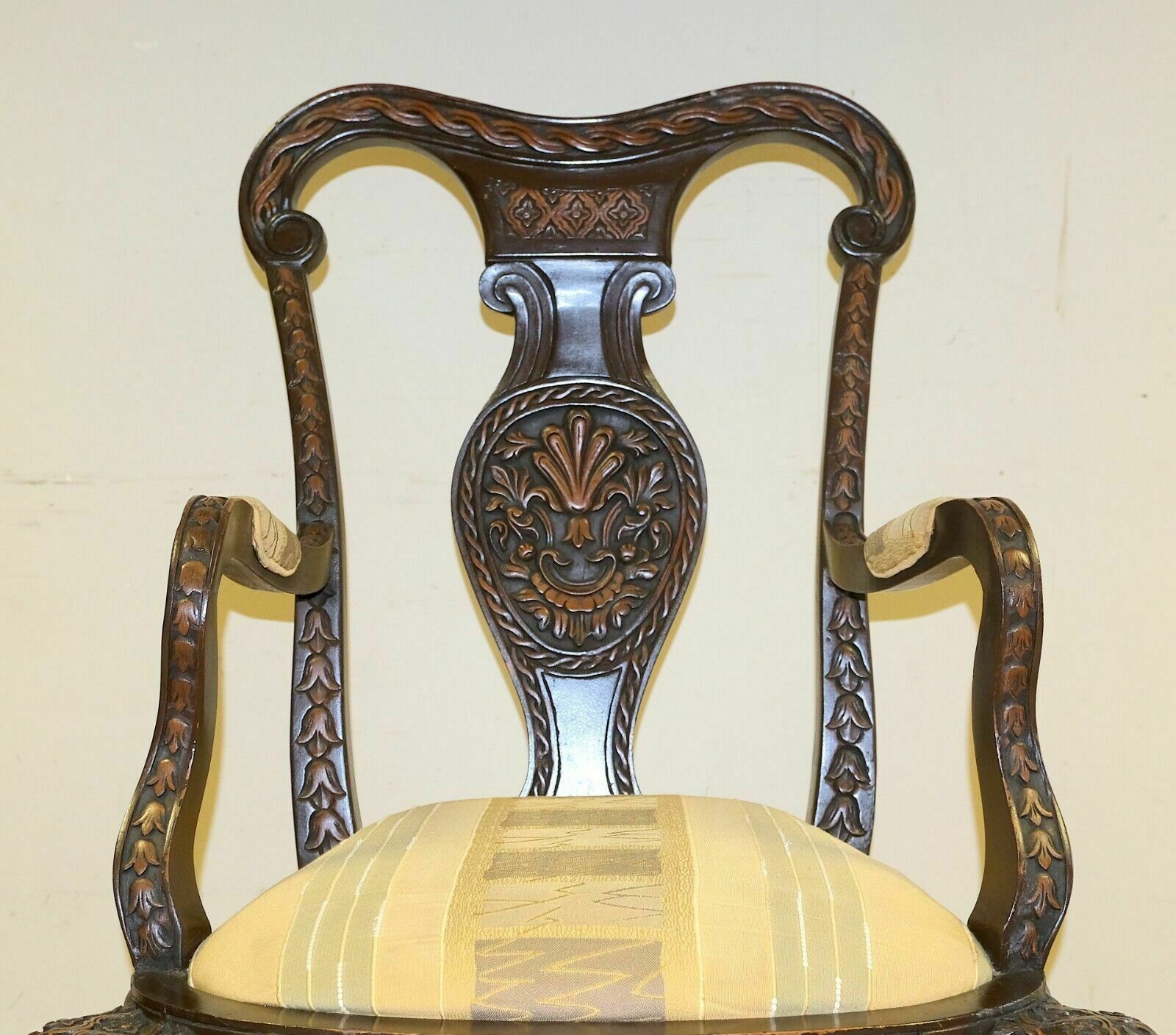 Lovely 20th Century Hardwood Open Armchair Carved Brown Frame And Back Splat photo Furniture