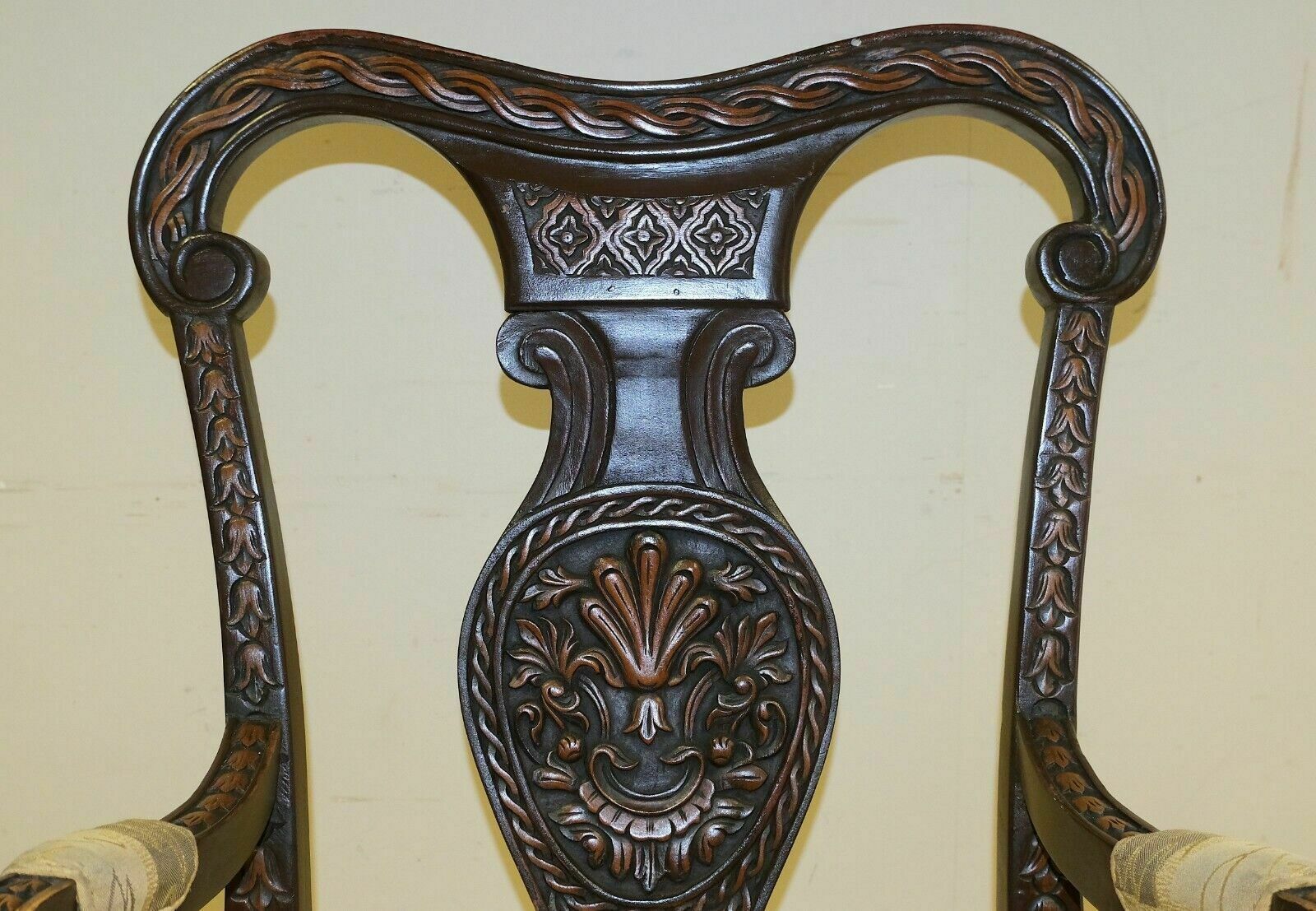 Lovely 20th Century Hardwood Open Armchair Carved Brown Frame And Back Splat photo 650.0