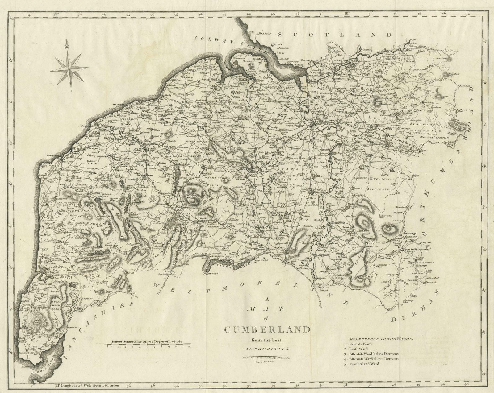 Large Antique County Map Of Cumberland, England photo for sale