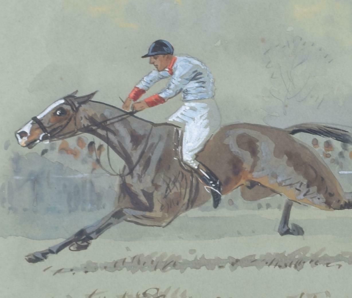William Verner Longe Horse Racing Cambridge University Jockeys Watercolour By William Verner Longe 1900 photo furniture