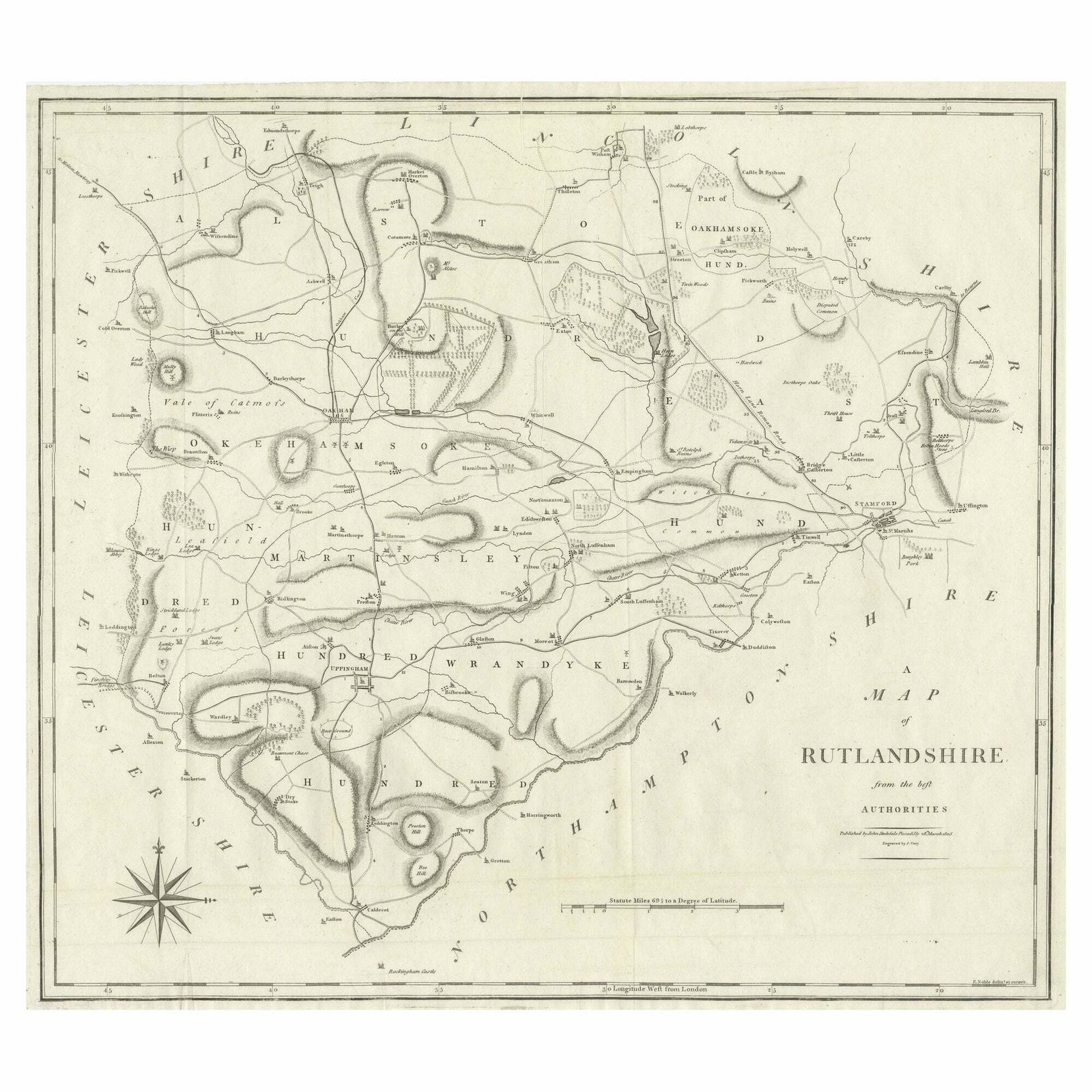 Large Antique County Map Of Ruthlandshire, England
