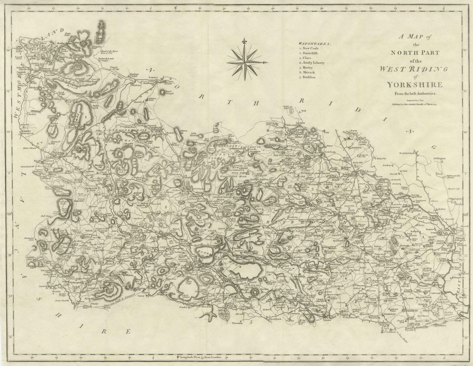 Large Antique County Map Of The West Riding Of Yorkshire 'North Part', England