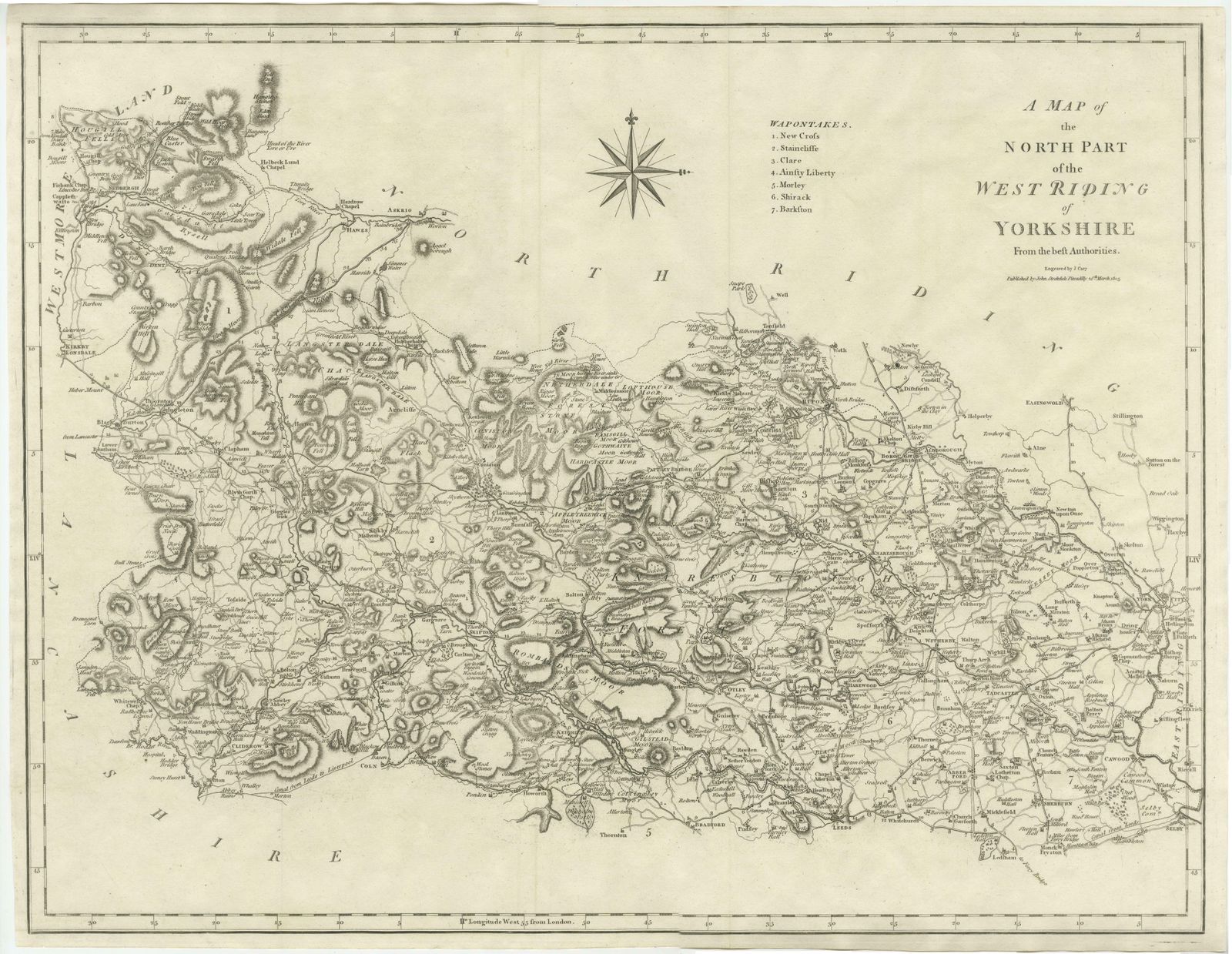 Large Antique County Map Of The West Riding Of Yorkshire 'North Part', England photo furniture