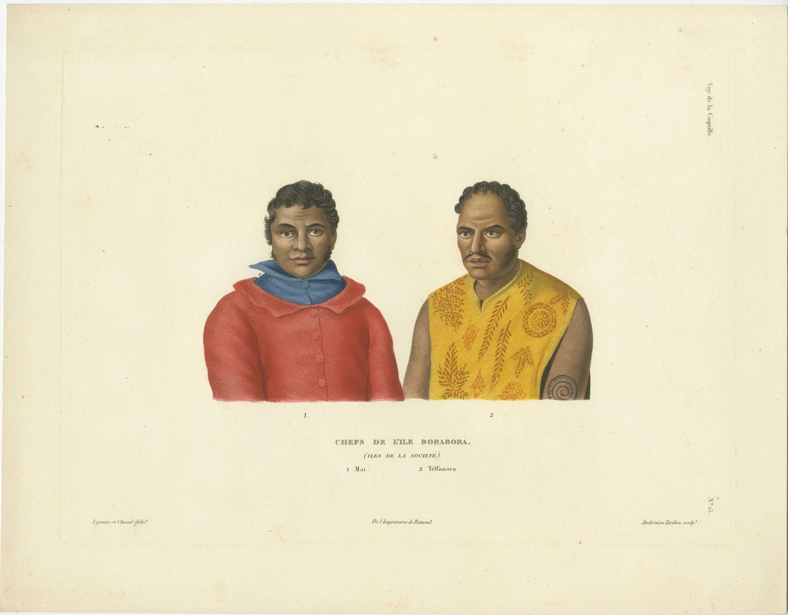 Antique Print Of Mai And Téffaanora, Heads Of The Island Of Bora Bora photo furniture