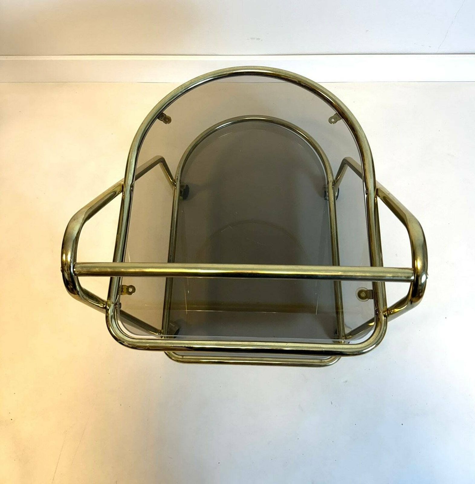 Vintage Hollywood Regency Barcart Van Messing En Rookglas photo furniture