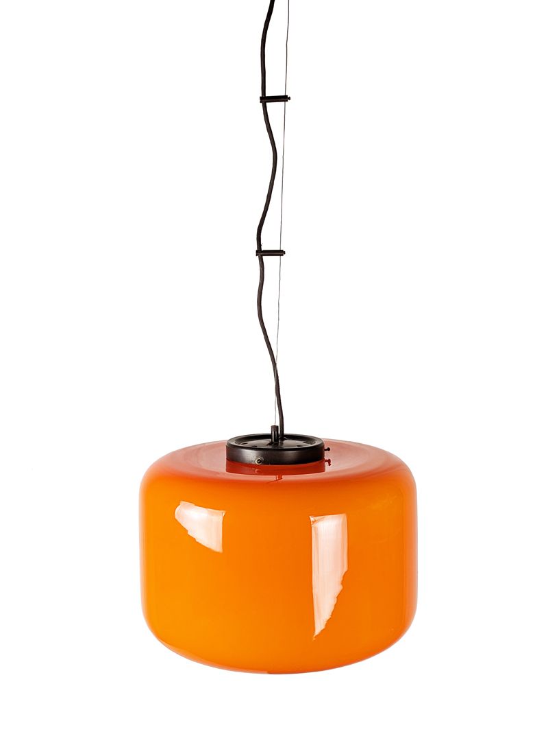 photo vinterior Orange & White Incamiciato Murano Glass Pendant Lamp  Attrib. To Vistosi