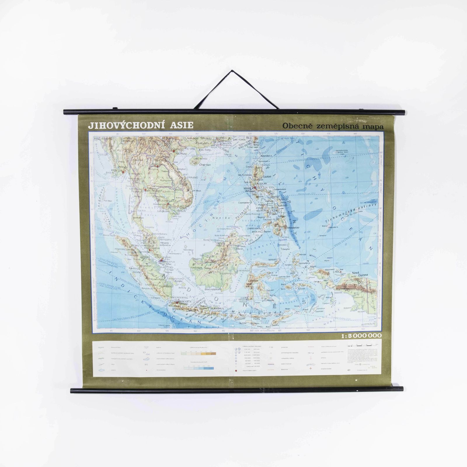 Late 20th Century Educational Geographic Map  South Asia Topography