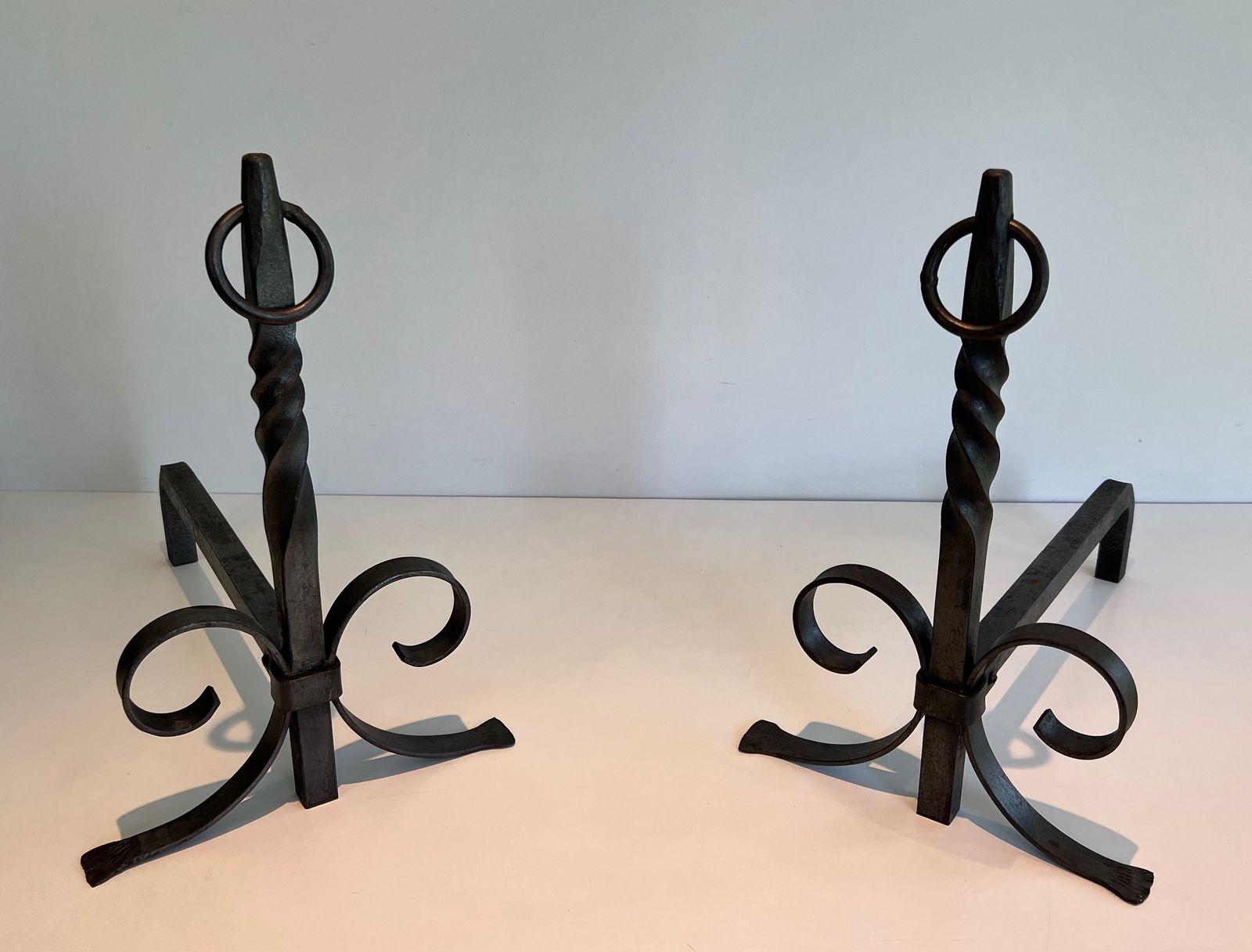 photo furniture Pair Of Wrought Iron Andirons, 1950s