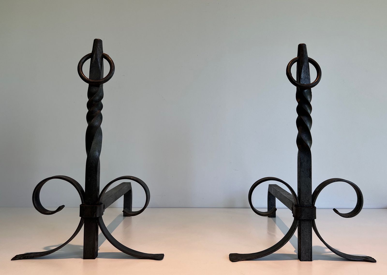 Home Fixtures Pair Of Wrought Iron Andirons, 1950s photo