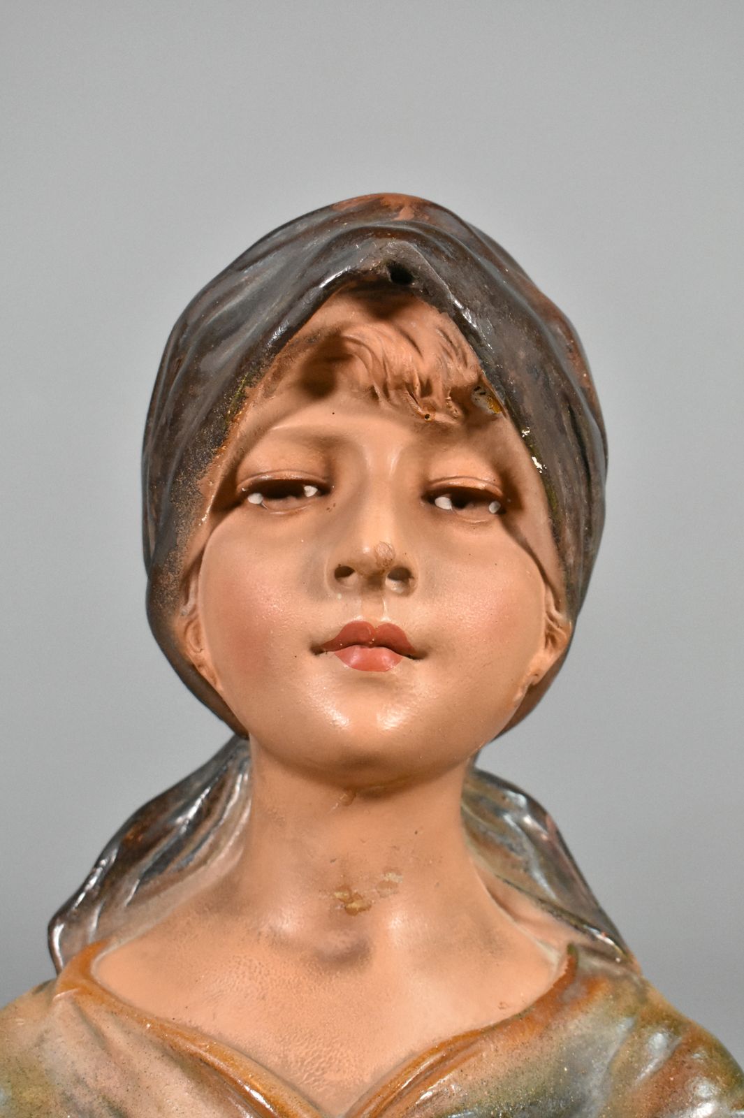Art French Antique Bust Of A Young Girl In Plaster photo