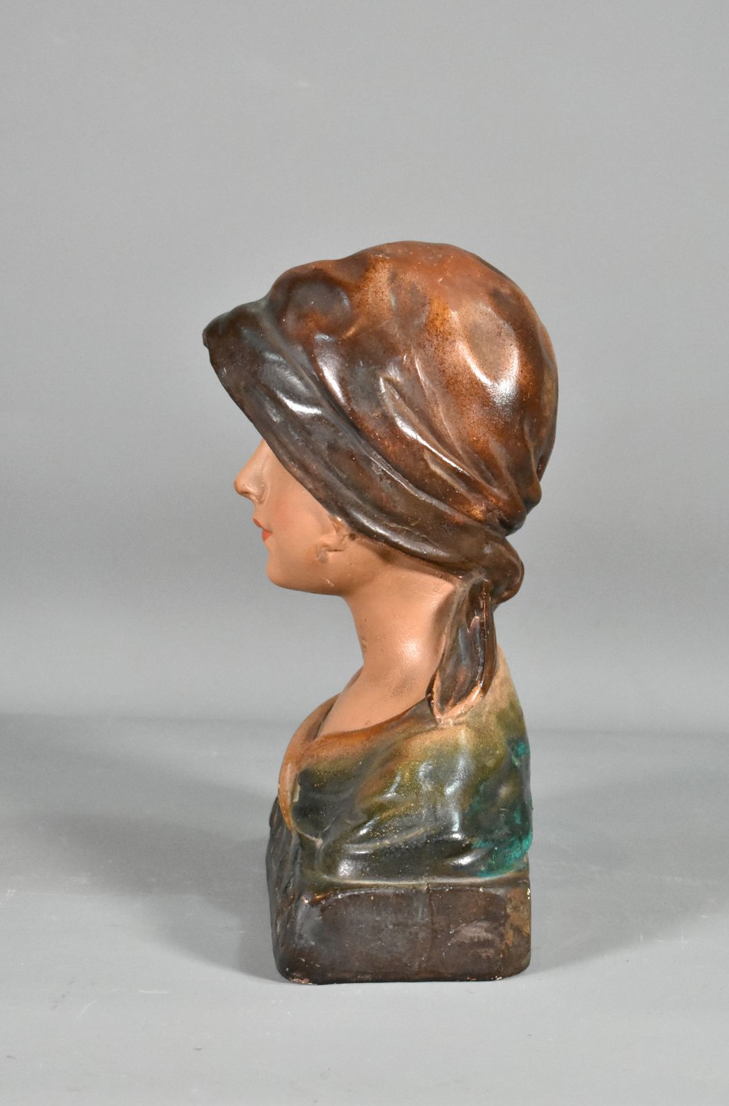 French Antique Bust Of A Young Girl In Plaster photo 300.0