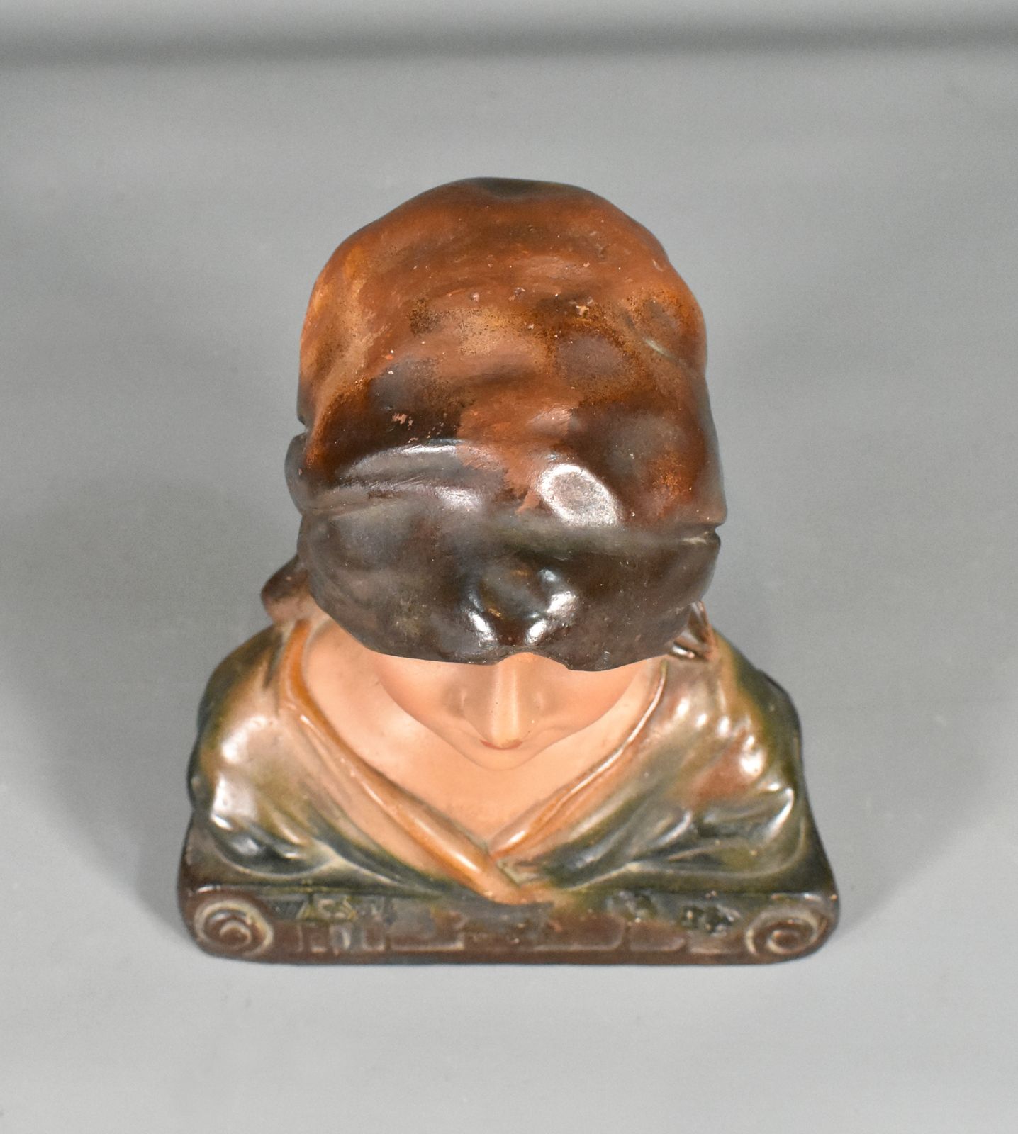 French Antique Bust Of A Young Girl In Plaster photo vinterior